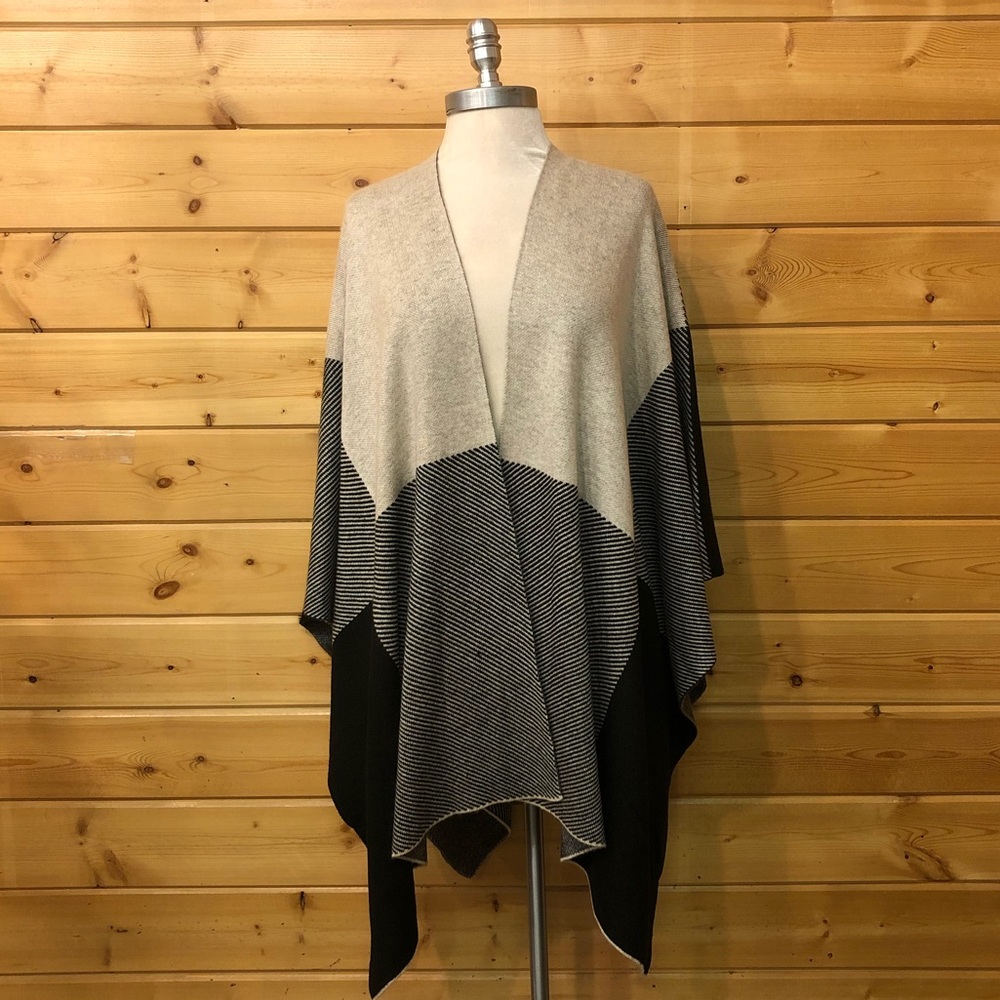 BLACK + GREY + TAN PONCHO CARDIGAN